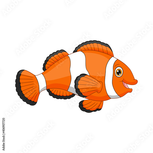 Cartoon happy clown fish on white background