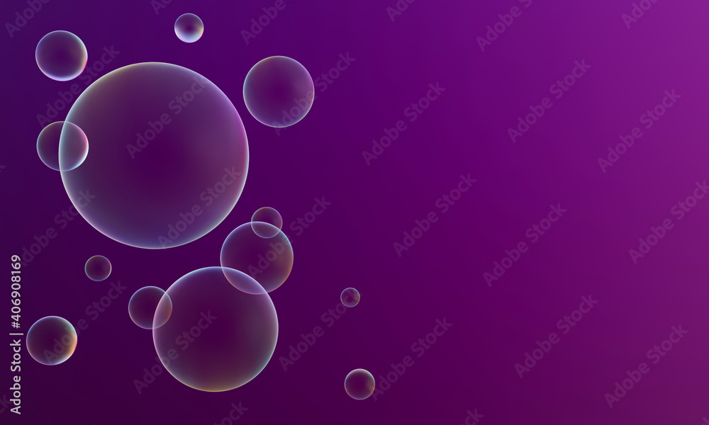 3D rendered bubbles on purple background