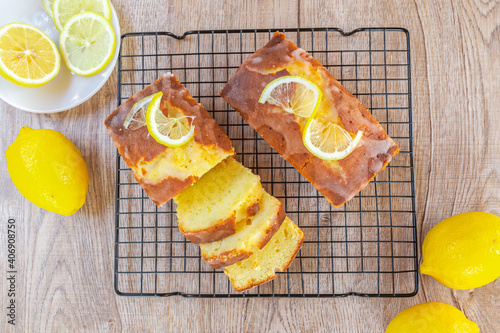 Homemade glazed lemon pound cake