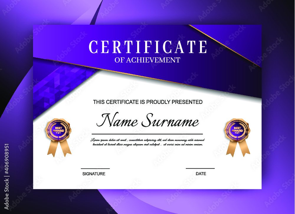 Fototapeta premium Certificate template design with modern shapes and colors, certificate of achievement