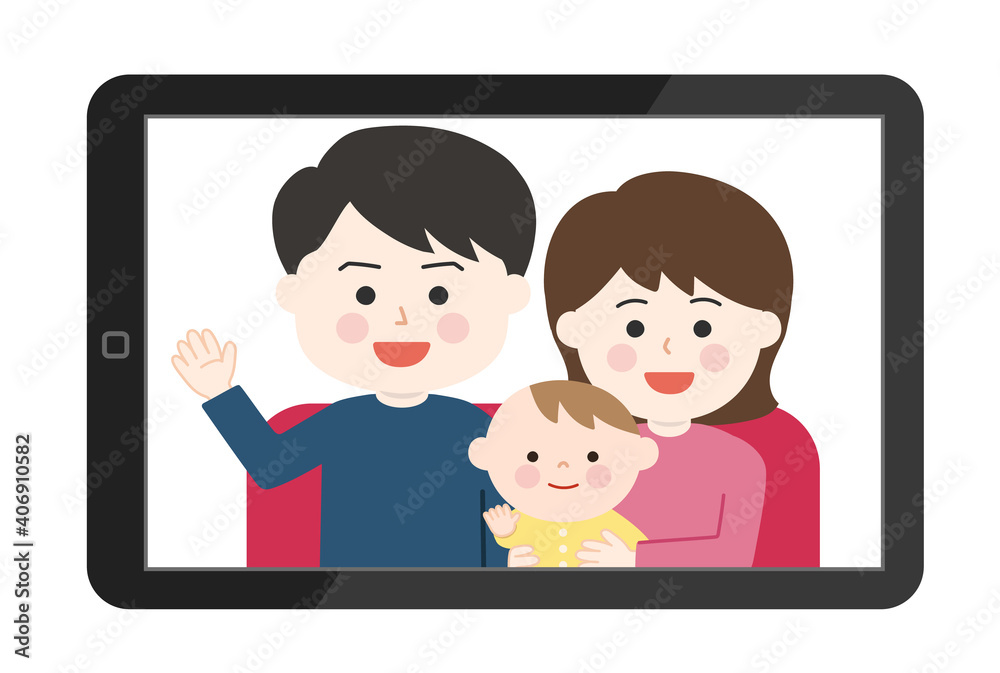 Parents and child having a video call. Vector illustration isolated on white background. Parents and child having a video call. Vector illustration isolated on white background.