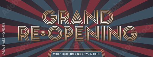 Grand opening or reopening vector banner, poster, illustration