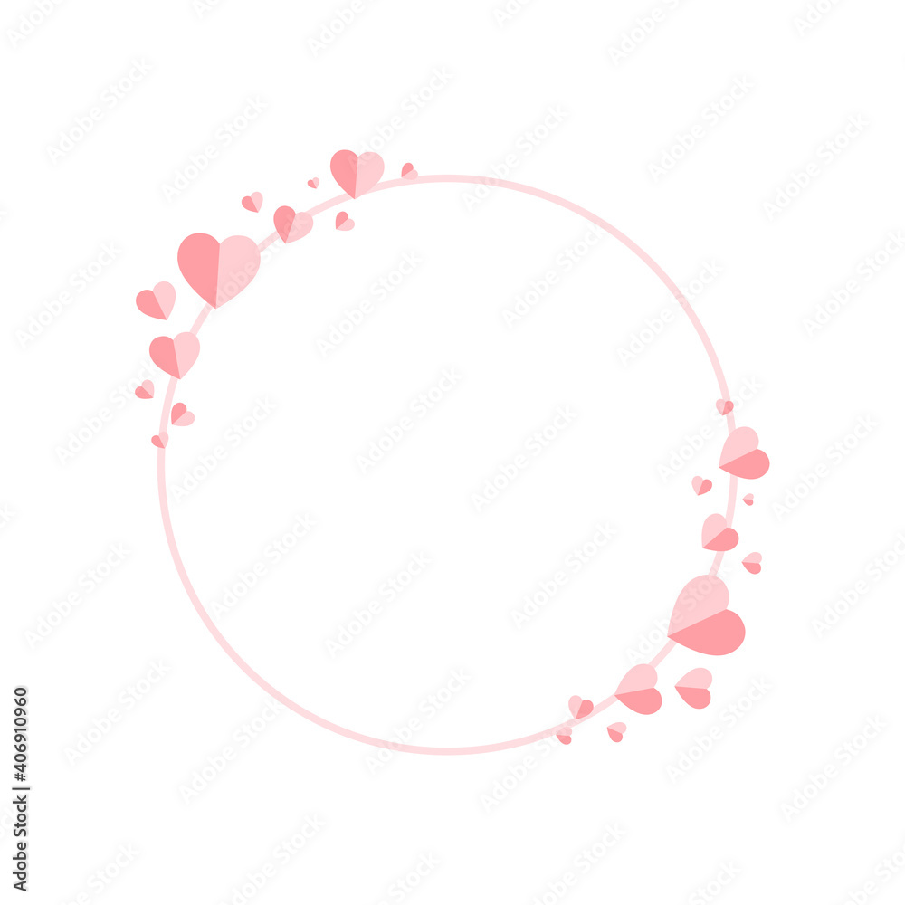 Background for day of love, valentine's day, birthday party, wedding anniversary party,Red pink paper hearts surround a circle decorated with beautiful hearts. Cartoon vector illustration