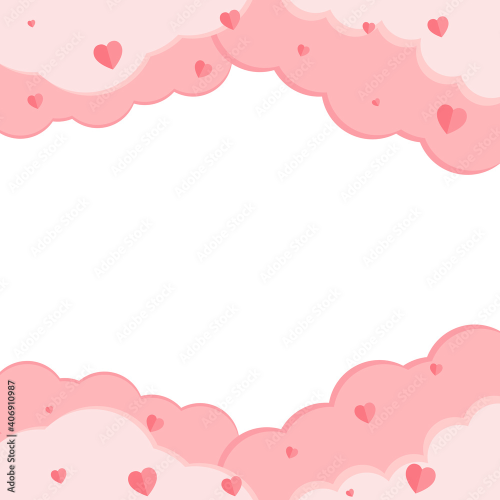 Background for the day of love, valentine's day, birthday party, wedding anniversary party, sky full of clouds, red pink heart, beautiful decoration, vector cartoon illustration.