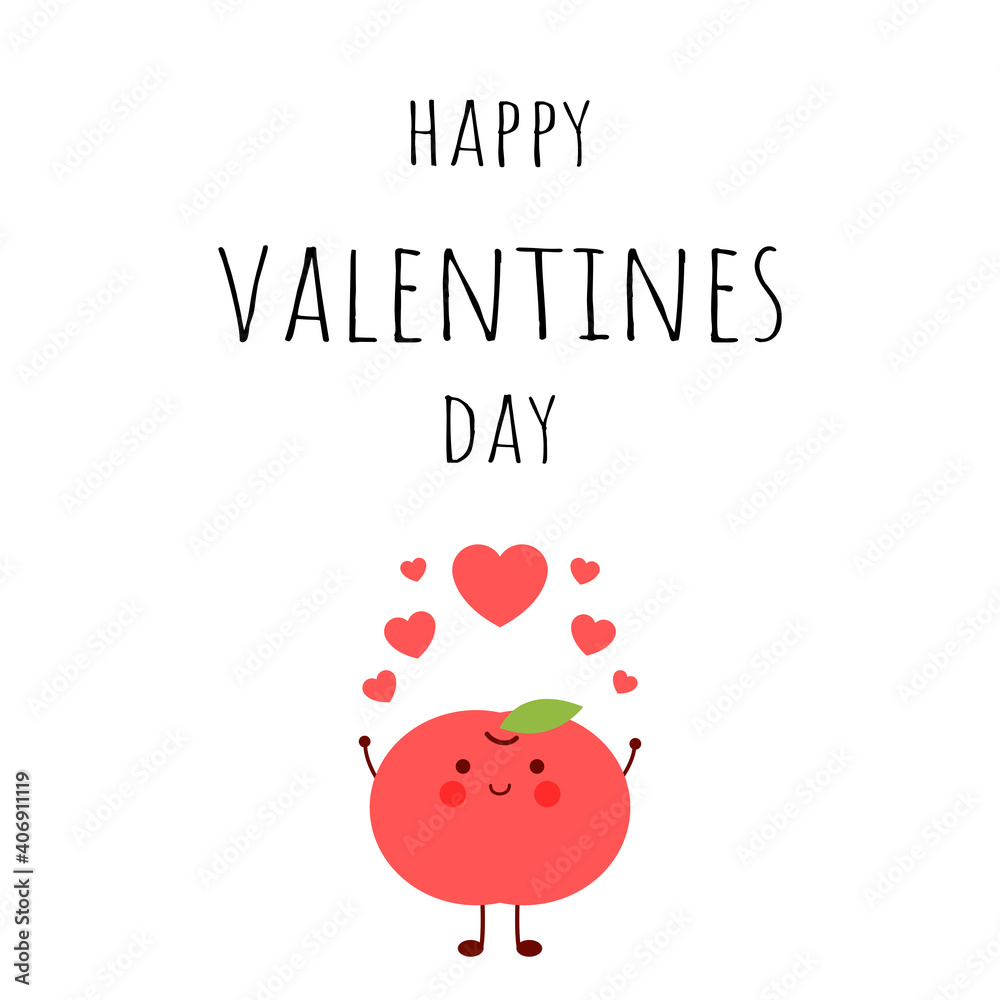 Fototapeta premium Happy valentines day. Apple character. Characters send hearts and love. Characters send happiness.