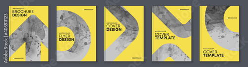 Watercolor A4 booklet cover bundle set in trendy colors yellow and gray