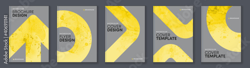 Watercolor A4 booklet cover bundle set in trendy colors yellow and gray