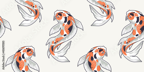 Seamless Pattern With Koi Fish
