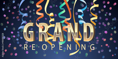 Grand opening or reopening vector banner, poster, illustration, flyer, invitation