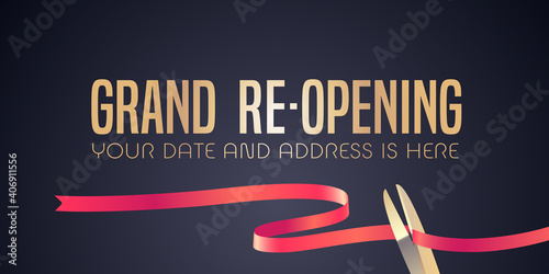 Grand opening or re opening vector banner, illustration.