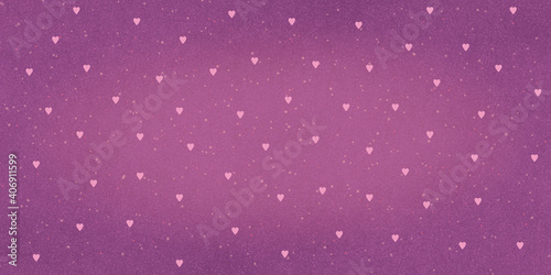 Abstract purple background with hearts. Horizontal magenta banner with rough texture