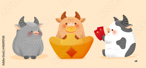 2021 cute cow character set