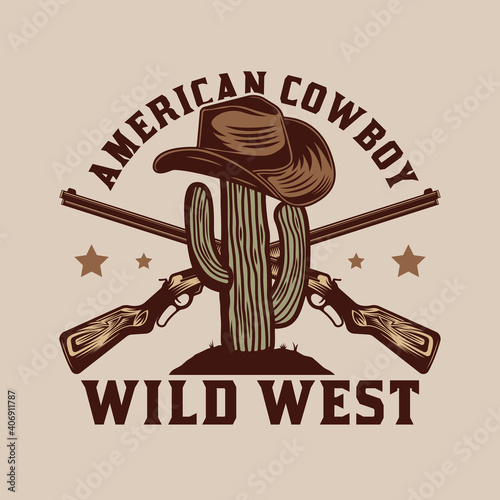 Cactus and cowboy hat badge design