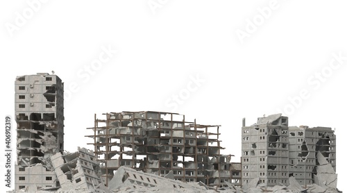 Fotografie Ruined buildings isolated on white 3d illustration