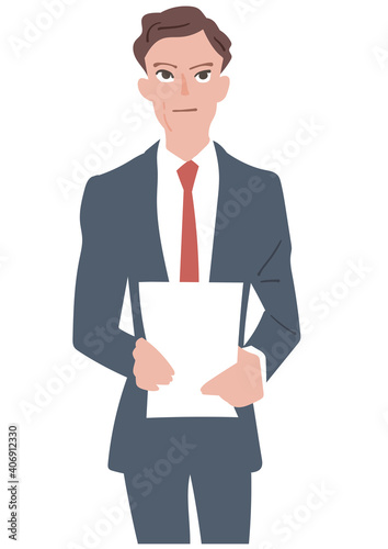 書類を手に持つスーツ姿の男性　イラスト
