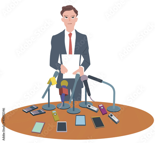 記者会見する男性　イラスト
