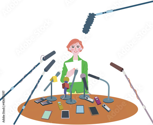 記者会見する女性　イラスト
