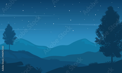 Beautiful scenery sky with stars at night. Vector illustration