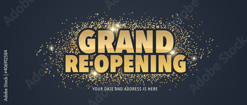 Grand opening and re-opening vector illustration, background with elegant golden sign