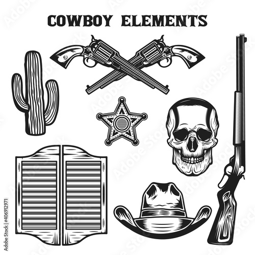 Vintage Wild west cowboy elements collection set