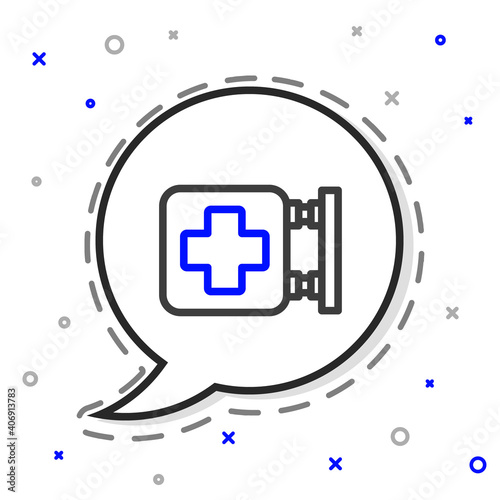 Line Hospital signboard icon isolated on white background. Colorful outline concept. Vector Illustration.
