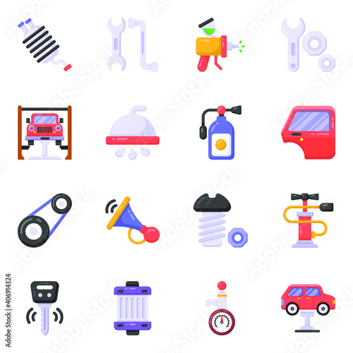 
Pack of Automobile Accessories Flat Icons 
