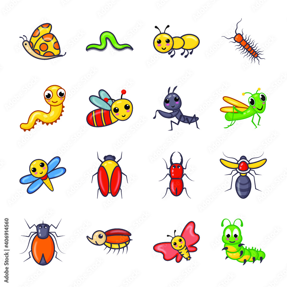 
Flying Insects Flat Icons Pack 
