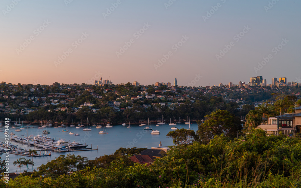 Sunrise view of Sydney Middle Harbour, Australia.