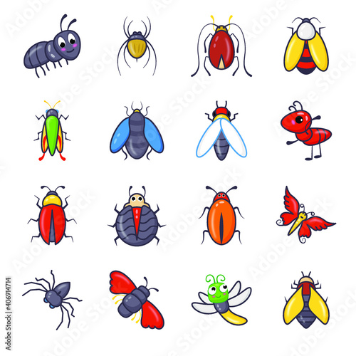 
Stink Bugs and Flying Insects Flat Icons 
