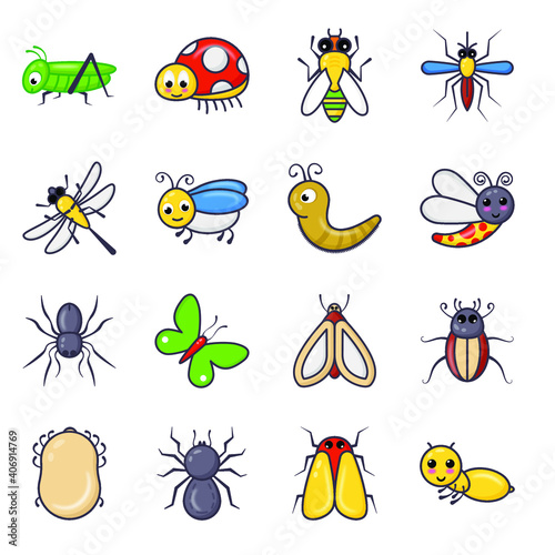 
Invertebrate Bugs and Flying Insects Flat Icons 
