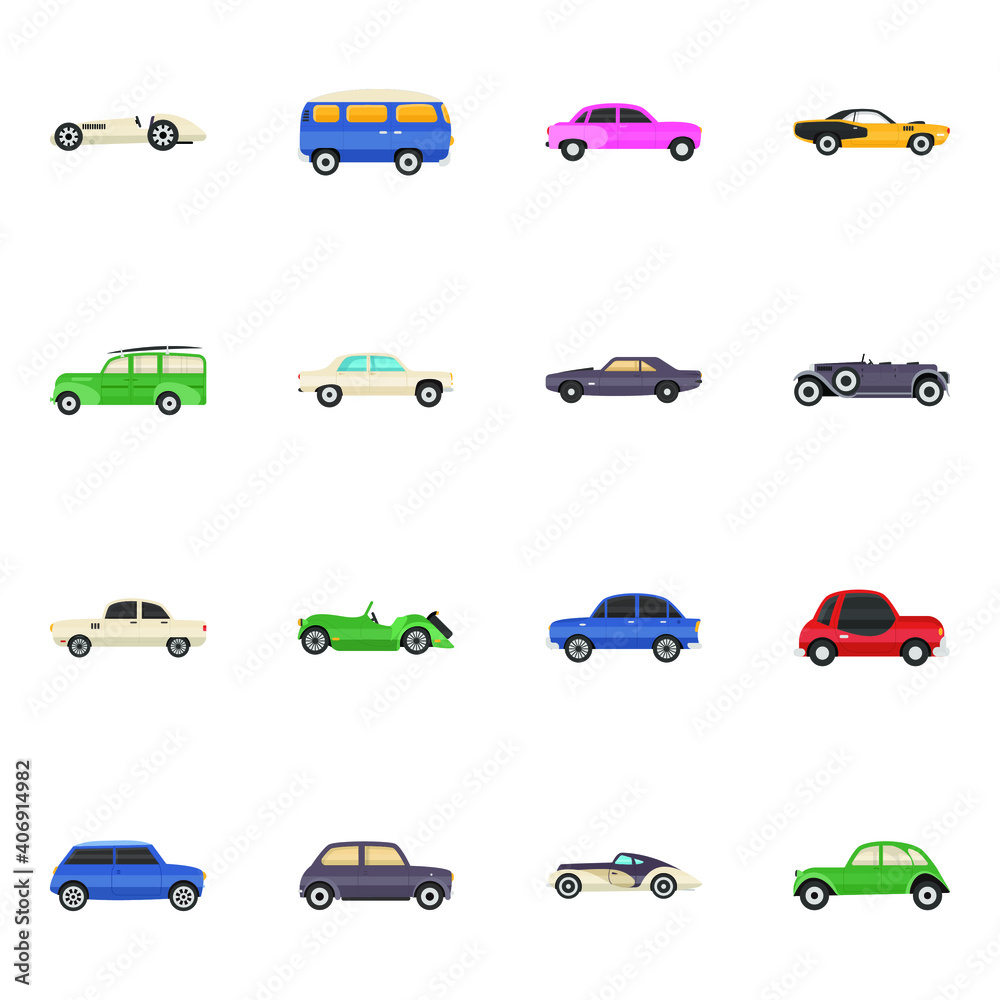 
Retro Vehicles Flat Icons Pack 

