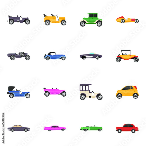 
Vintage Transport Flat Icons Pack 

