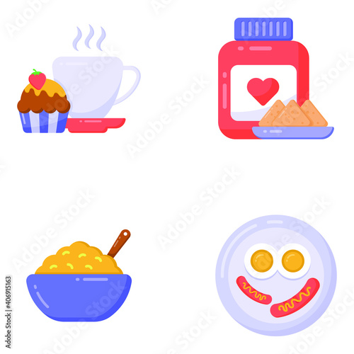 
Pack of Breakfast and Food Items Flat Icons
