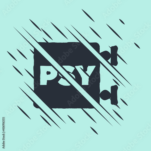 Black Psychology icon isolated on green background. Psi symbol. Mental health concept, psychoanalysis analysis and psychotherapy. Glitch style. Vector.