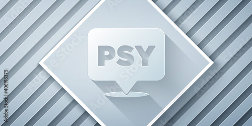 Paper cut Psychology icon isolated on grey background. Psi symbol. Mental health concept, psychoanalysis analysis and psychotherapy. Paper art style. Vector.