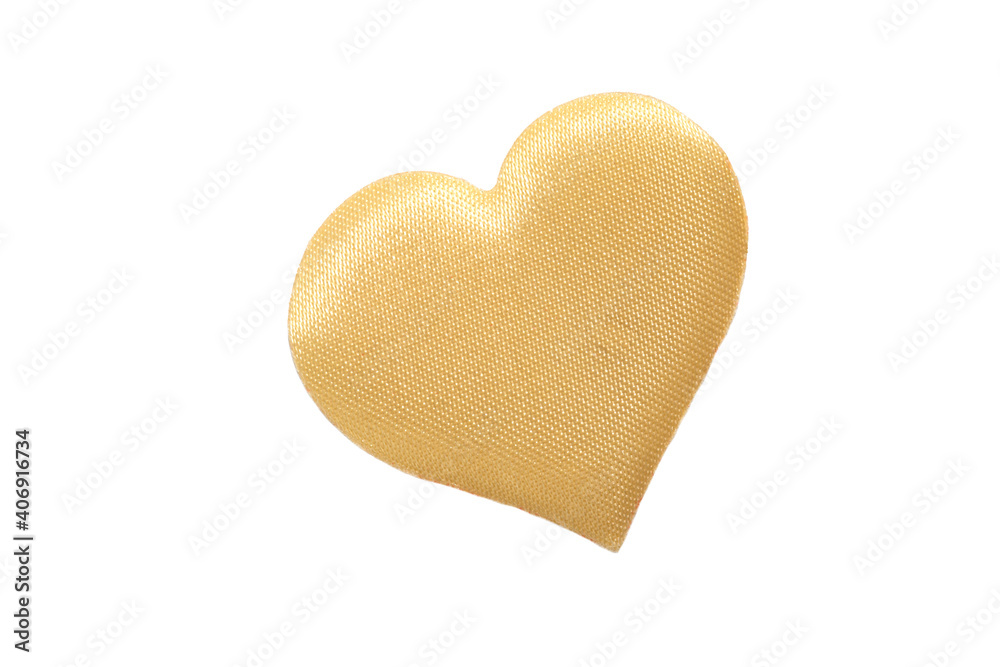 gold yellow fabric heart isolated on white background. gold yellow fabric heart isolated on white background.
