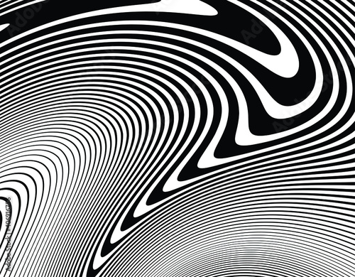  Wave design black and white. Digital image with a psychedelic stripes. Argent base for website  print  basis for banners  wallpapers  business cards  brochure  banner. Line art optical