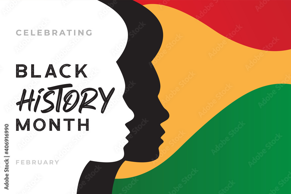 African-Americans history or black history month lettering with people silhouette on colorful background. Vector illustration - obrazy, fototapety, plakaty 