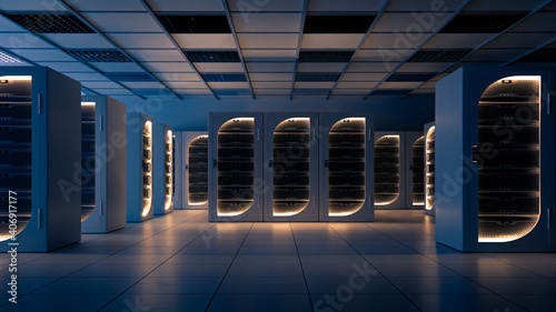 Server room with lit servers photo