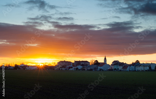 Sunrise at village of V  sendorf in Lower Austria