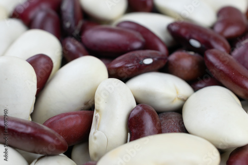 mixed white and red beans. background or texture