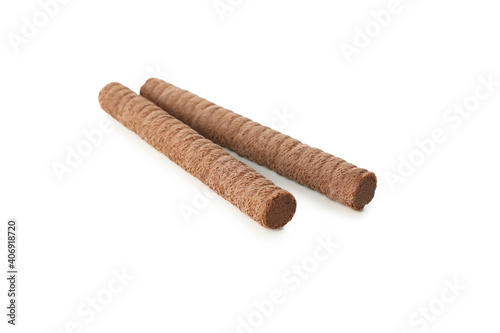 Chocolate wafer rolls isolated on white background