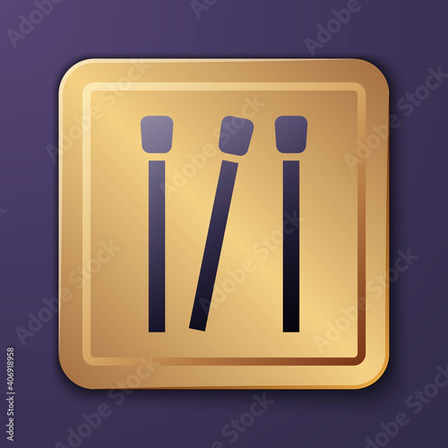 Purple Matches icon isolated on purple background. Gold square button. Vector.