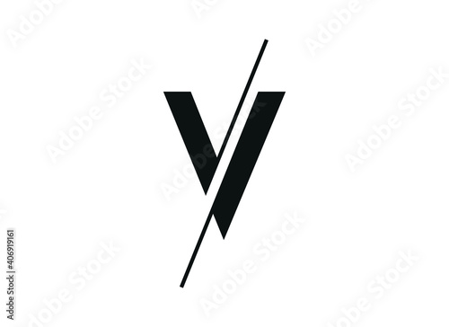 Letter V logo design in a moden geometric style with cut out slash and lines. Vector	