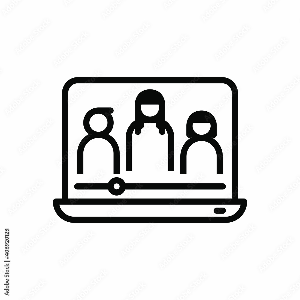 Video clips on the computer screen . E-learning video or previous tv shows, Line icon vector illustration. Video clips on the computer screen . E-learning video or previous tv shows, Line icon vector illustration.