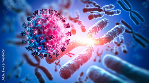 Fotografi Chromosome with corona virus - 3D visualization