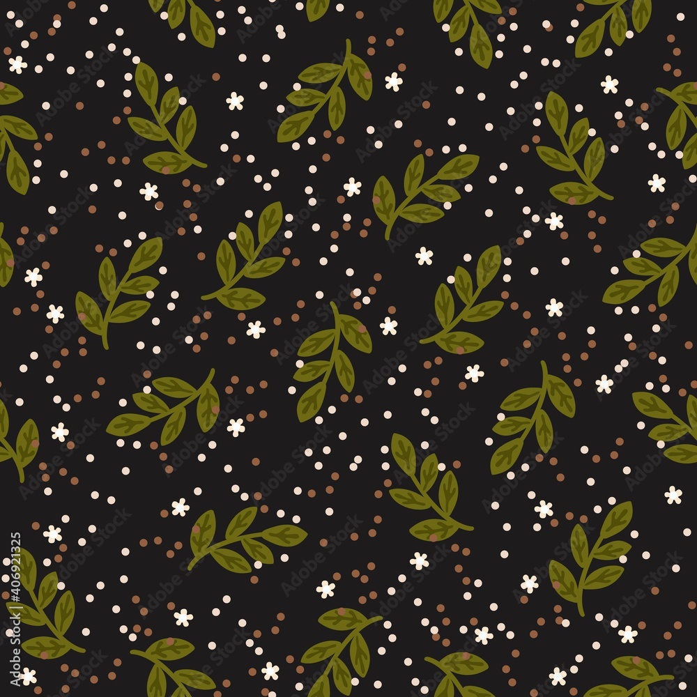 Obraz premium Seamless children's background with small flowers and branches. Creative kids urban texture for fabric, packaging, textile, wallpaper, clothing. Seamless pattern with creative decorative flowers 
