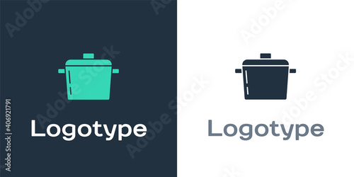 Logotype Cooking pot icon isolated on white background. Boil or stew food symbol. Logo design template element. Vector.