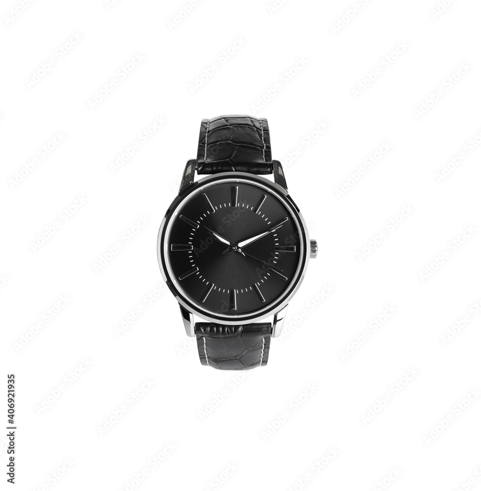 Black luxury watch with leather band isolated on white Black luxury watch with leather band isolated on white