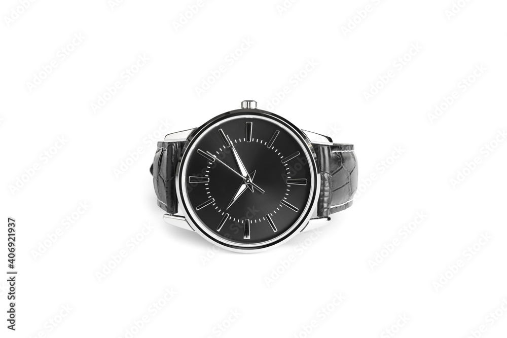 Black luxury watch with leather band isolated on white Black luxury watch with leather band isolated on white